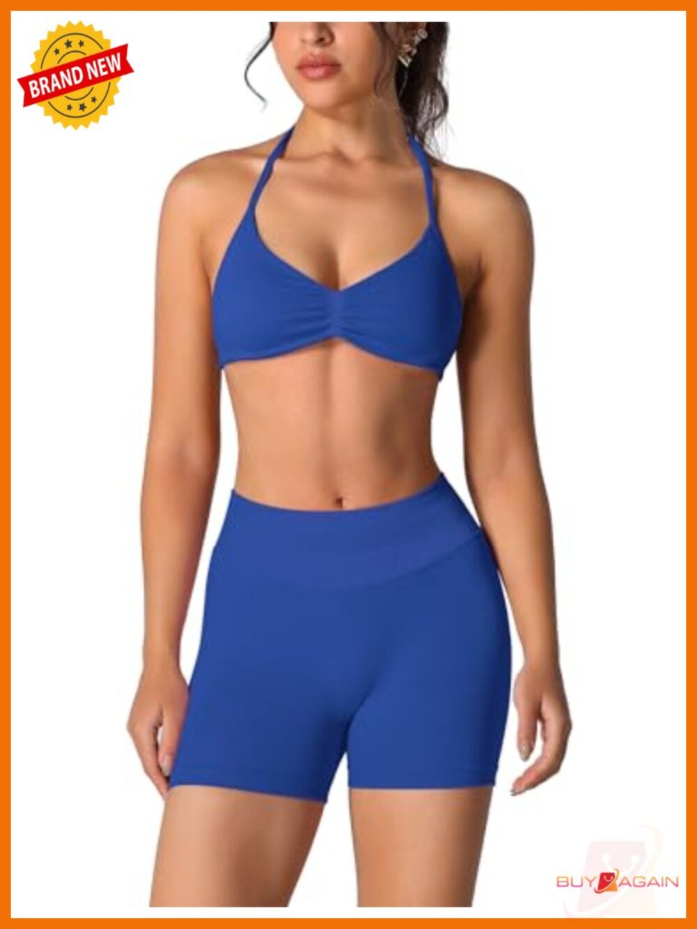 Seamless 2-Piece Workout Set Halter Sports Bra Scrunch Shorts